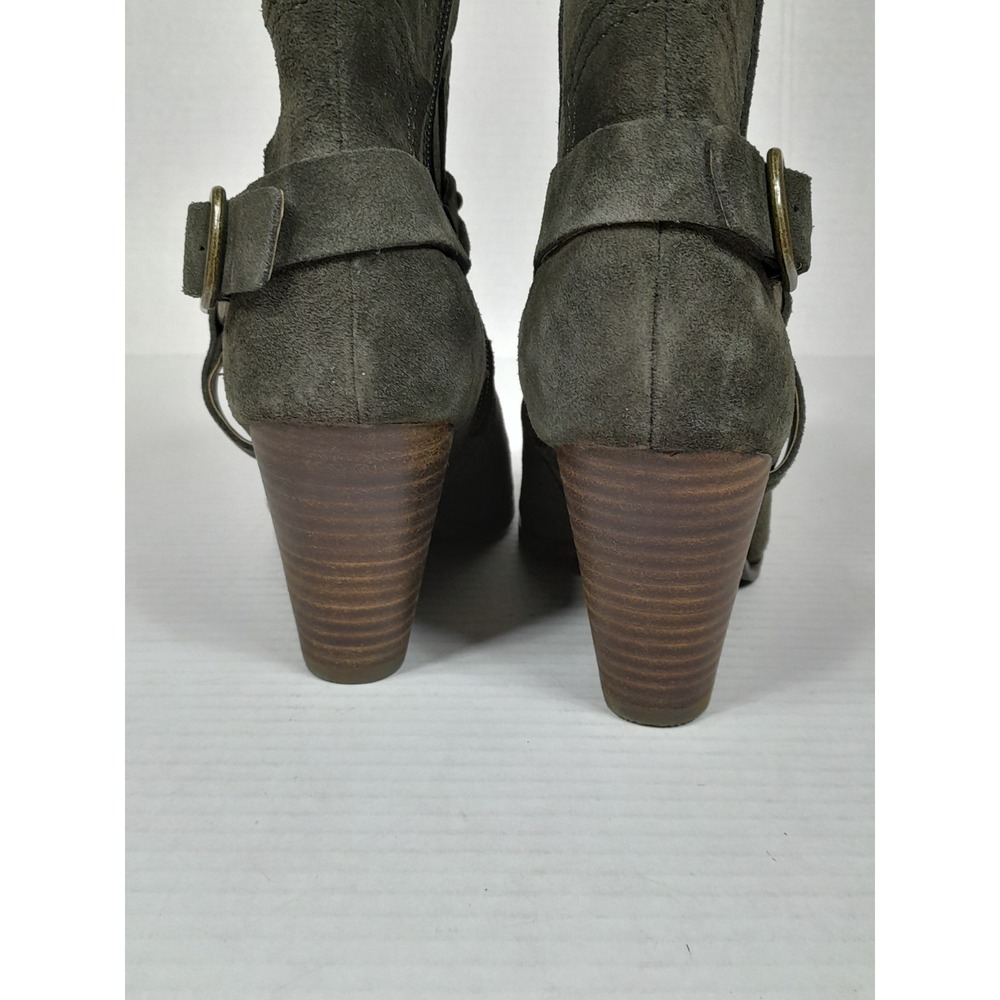 Lucky Brand Boot Womens 7.5 M Studded Ankle Booties Green Suede Harness Western - Picture 6 of 11